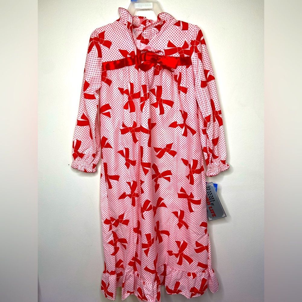 Vintage 1990s Her Majesty Flannel‎ Bow Star Print Nightgown